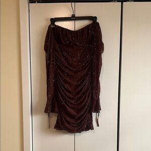 Brown Sparkling Ruched Dress